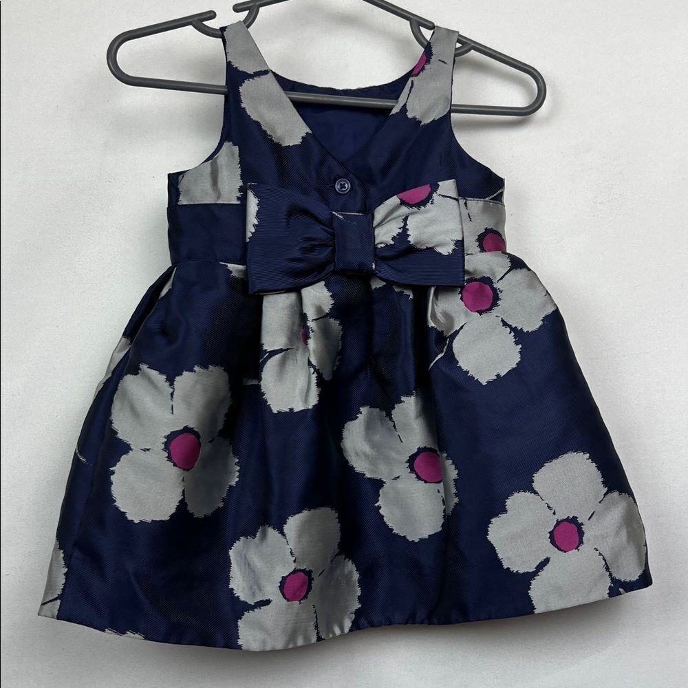 Janie and Jack navy with silver and pink flowers party dress size 3-6 months - Picture 5 of 12